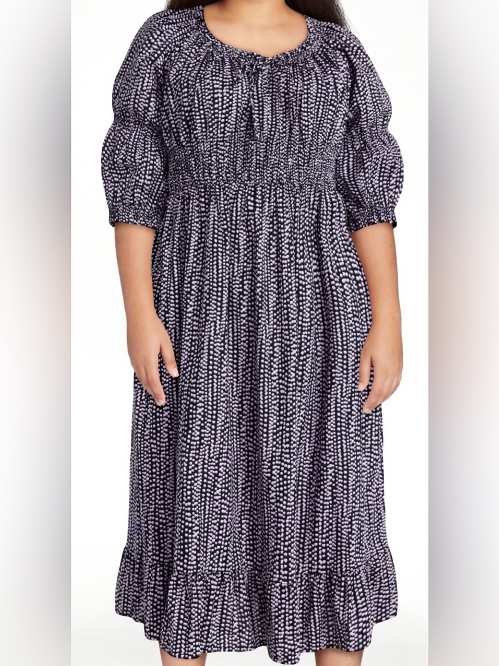 Terra & Sky Black & White Dot Smocked Midi Dress
